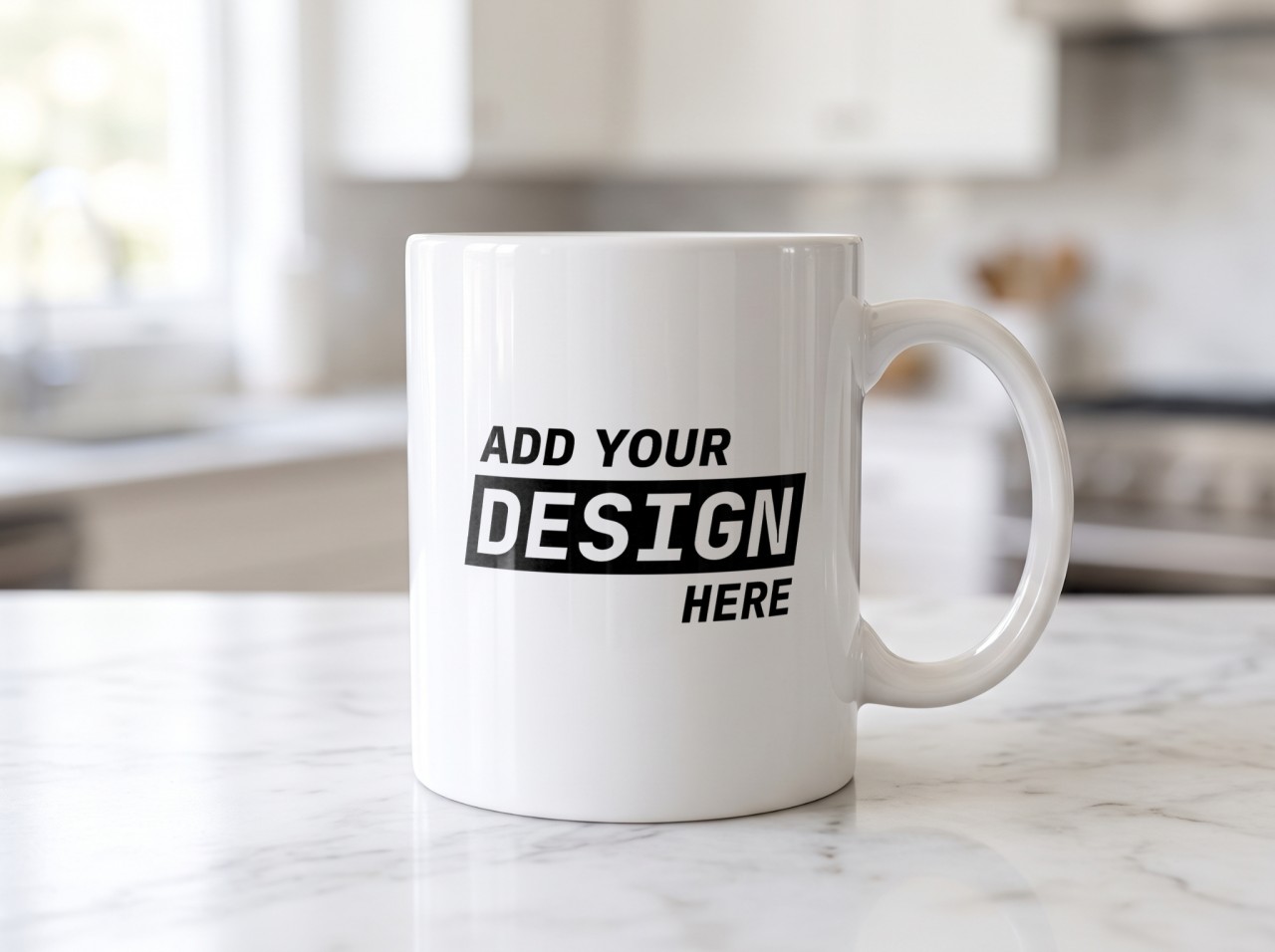 11 oz White Mug Mockup on a Marble Counter
