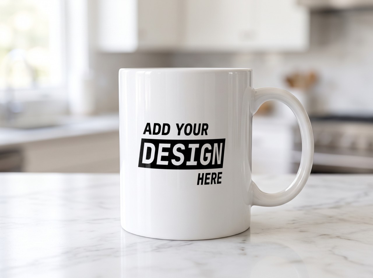 11 oz White Mug Mockup on a Marble Counter