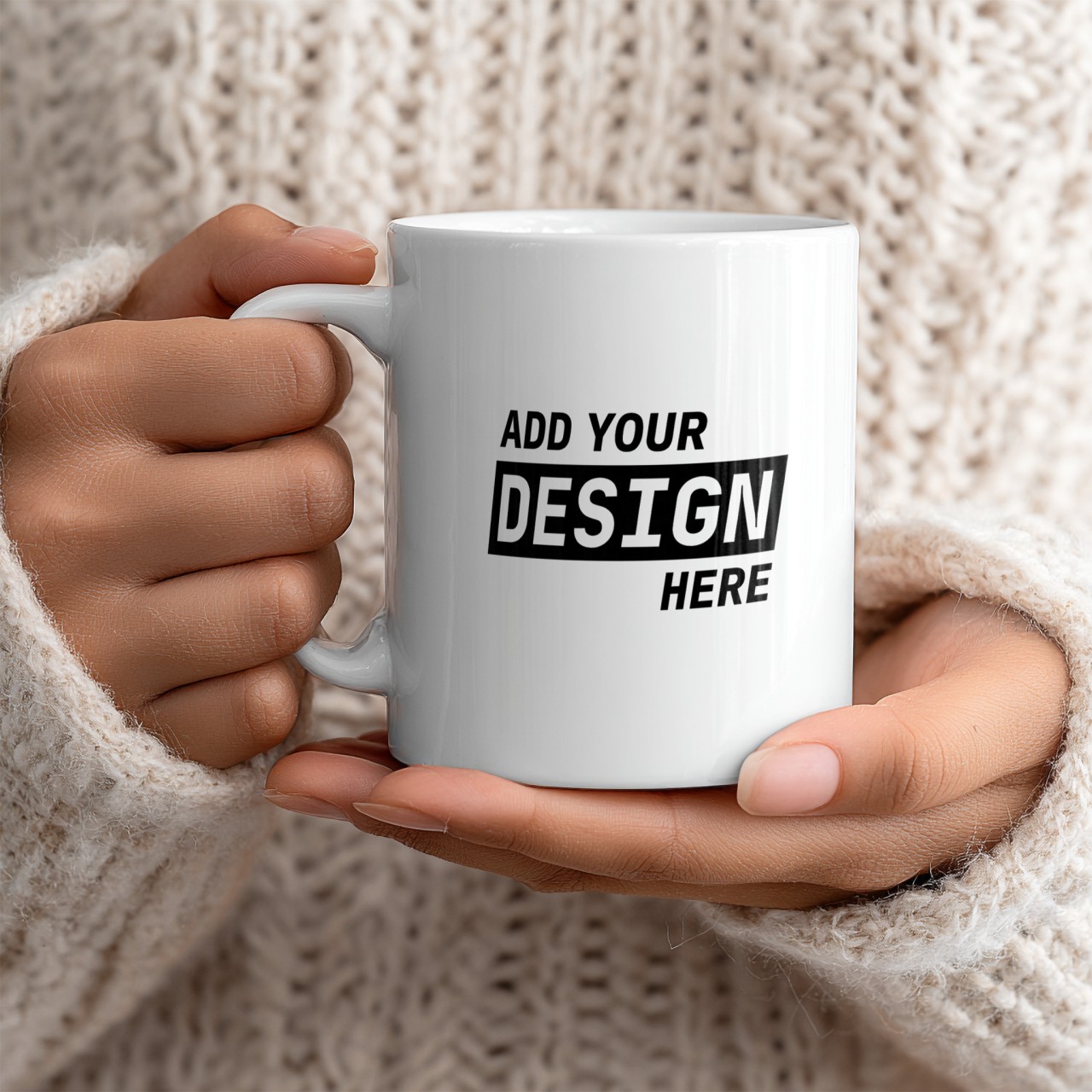 White Mug Mockup Held in a Woman's Hands
