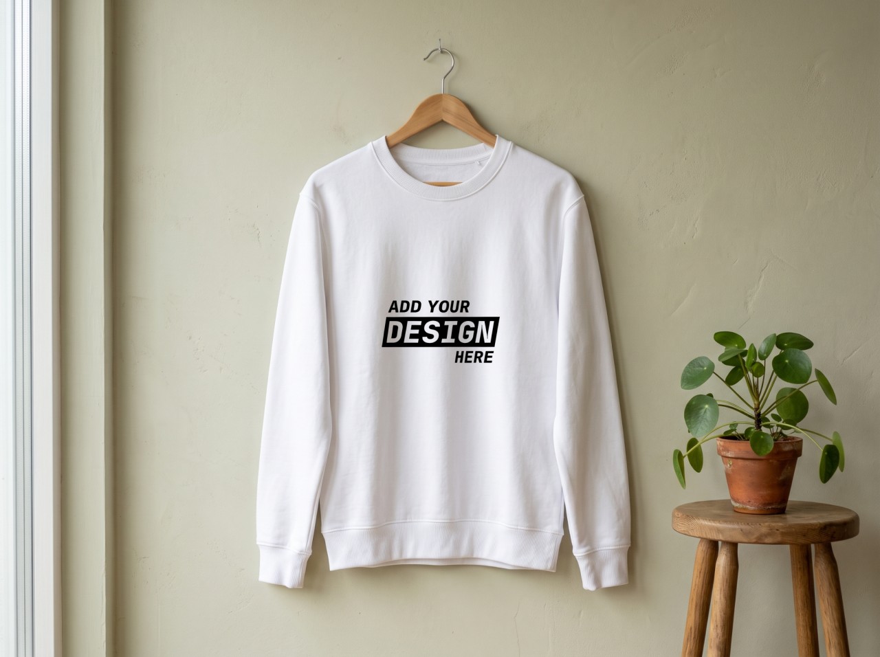 White Sweatshirt on a Wooden Hanger Mockup