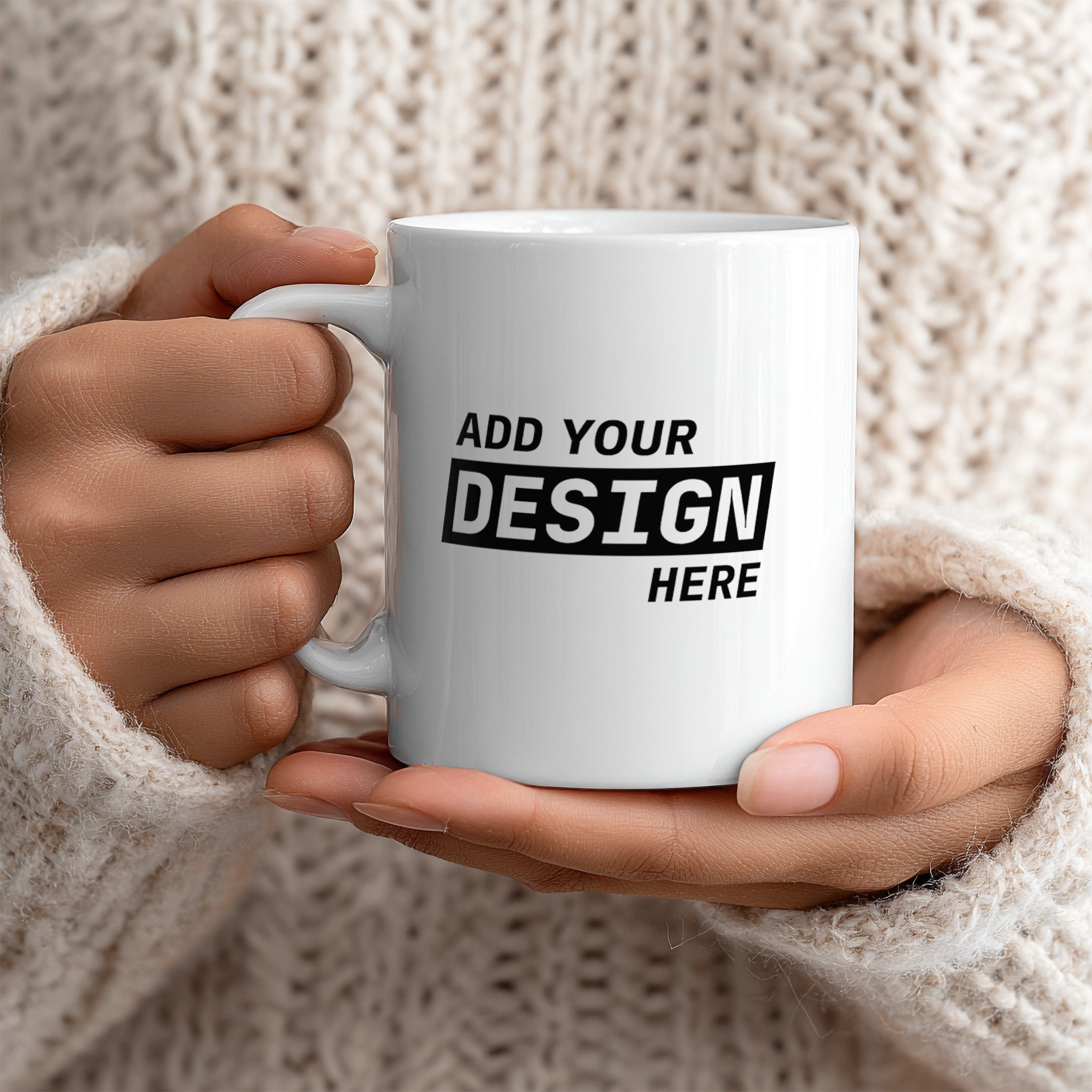 White Mug Mockup Held by Woman