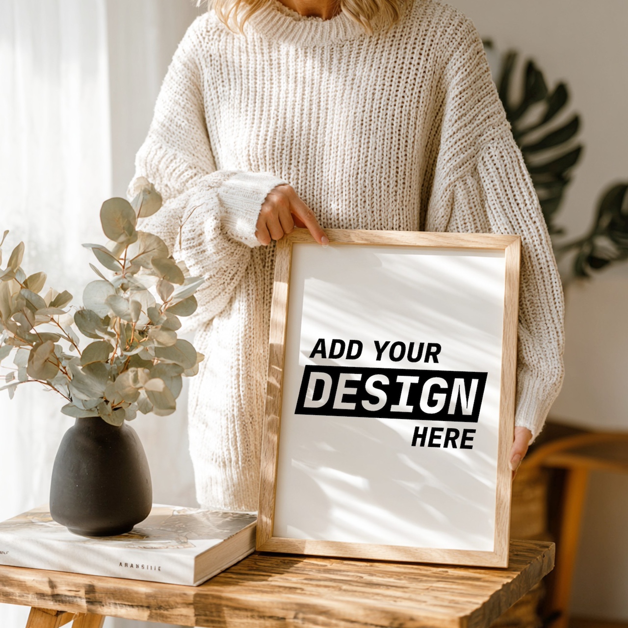 Woman Holding Poster Frame Mockup