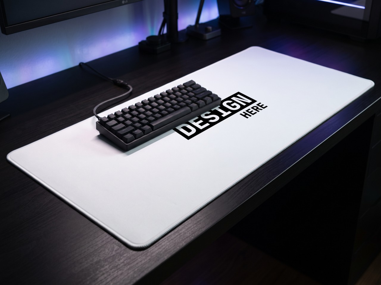XL Gaming Mouse Pad Mockup on a Neon Desk with a Keyboard