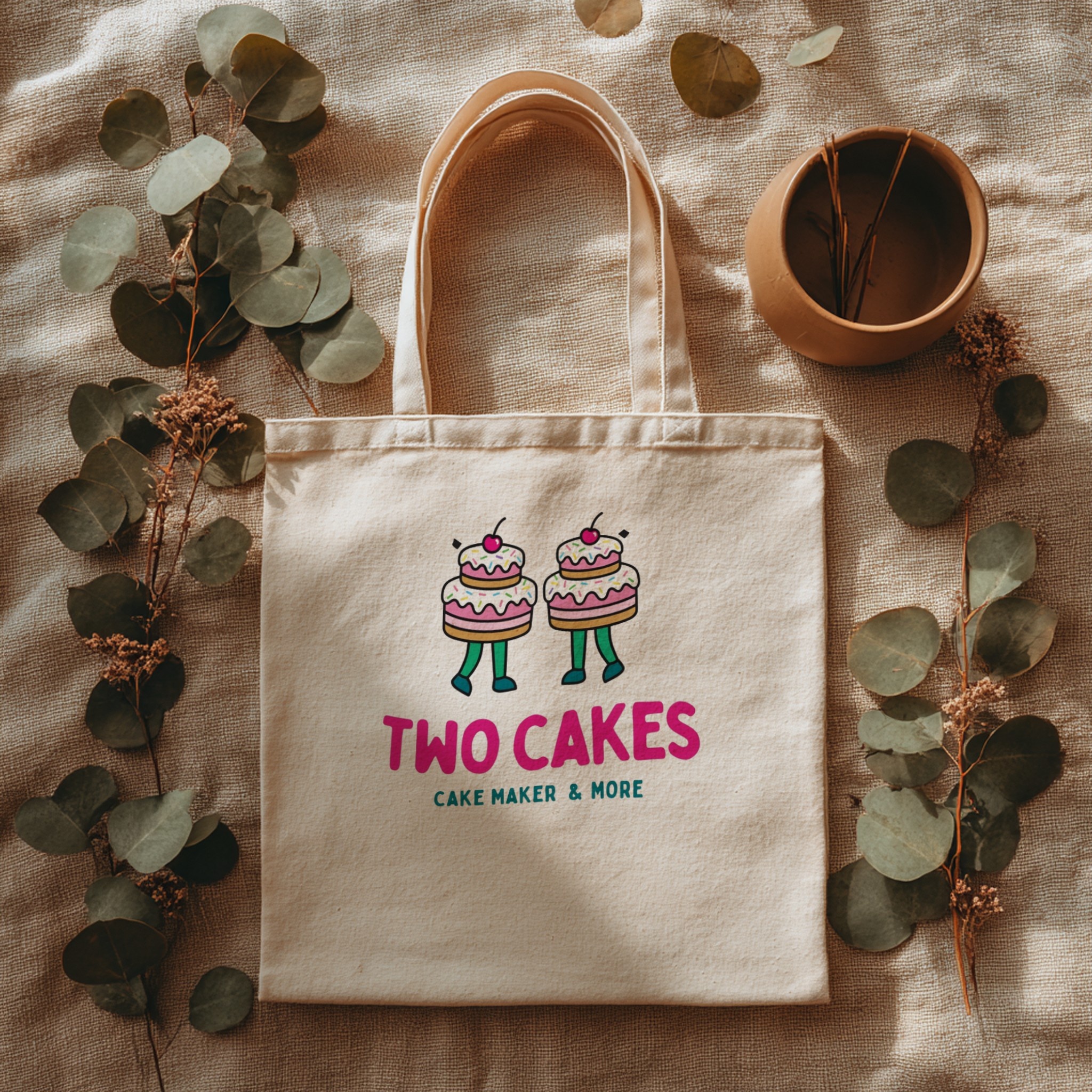 Tote Bag Mockup Flat Lay with Flower Leaves example