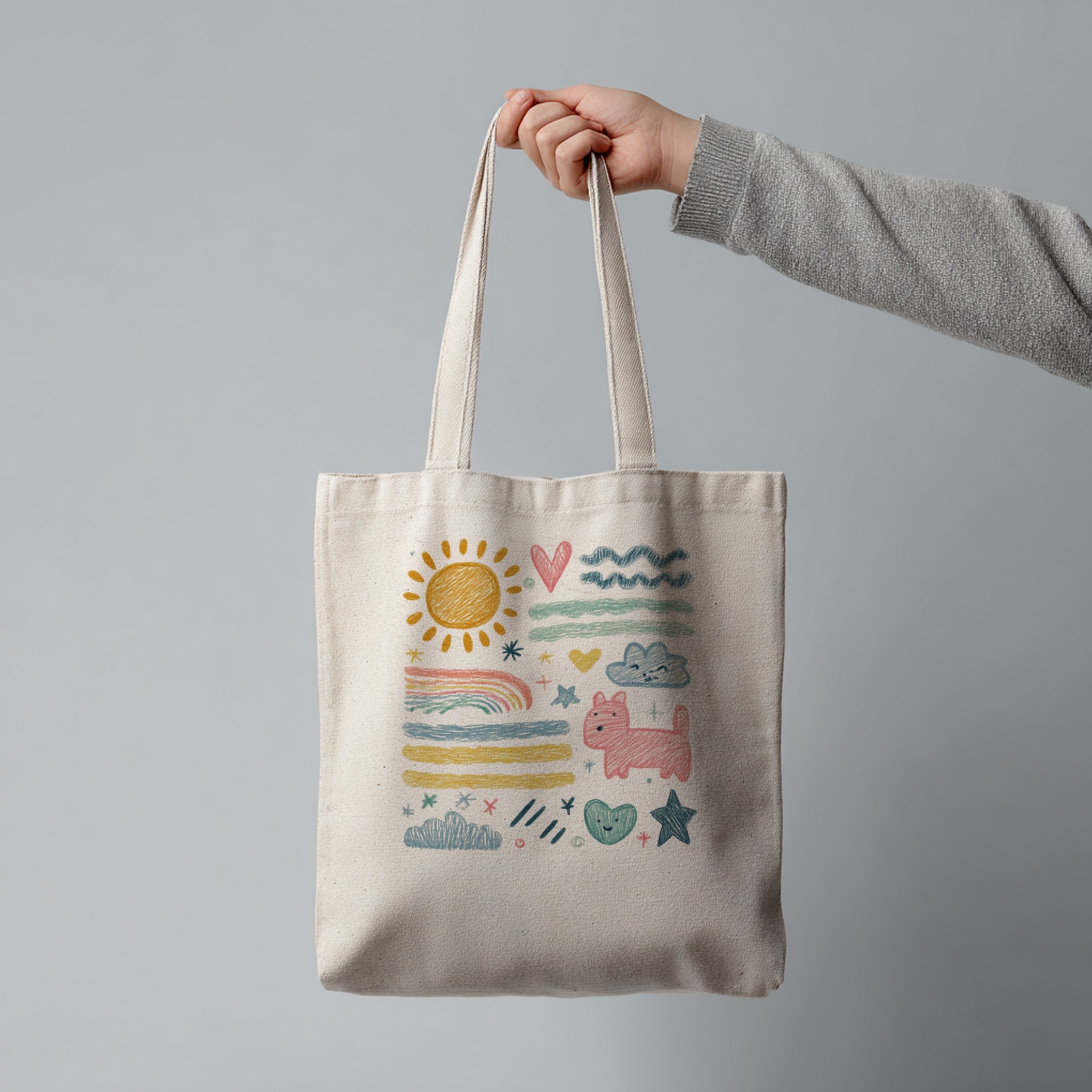 Custom printed tote bag centred on grey studio background — Scaylr mockup