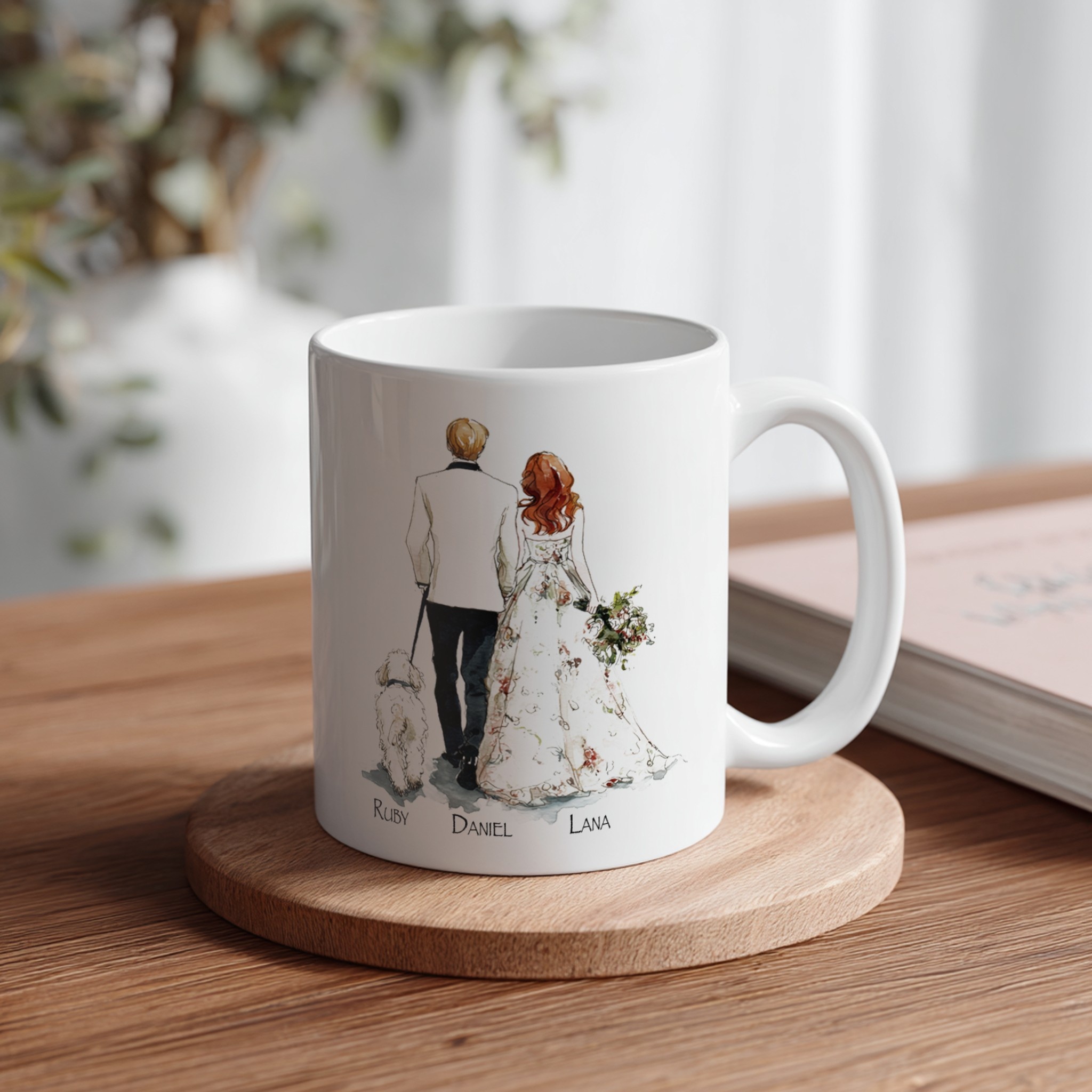 White coffee mug with print design on desk — Scaylr mockup
