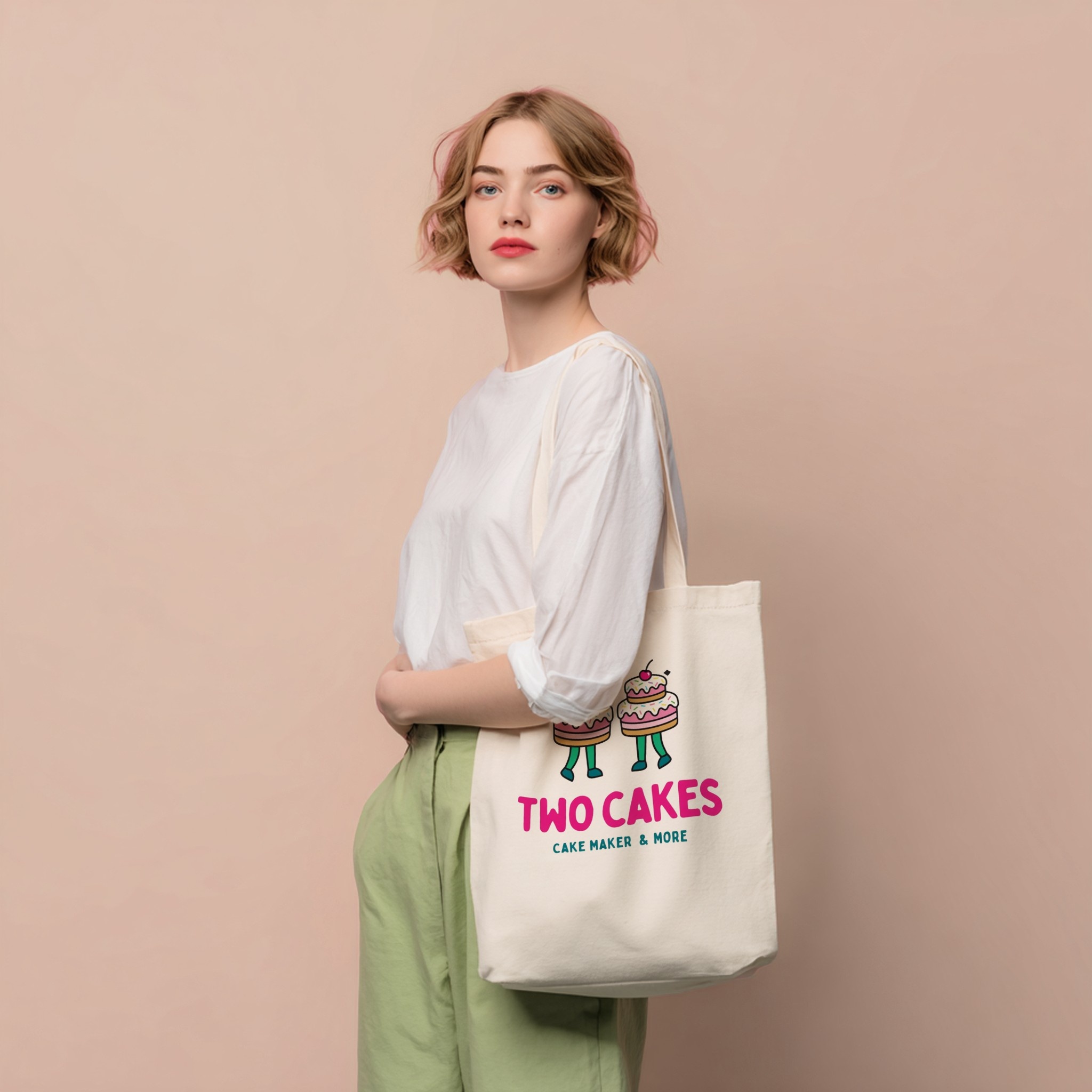 Tote Bag Mockup on Woman in Studio example
