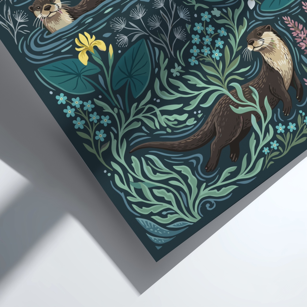 Poster close-up mockup showing otter illustration detail